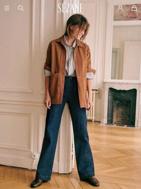 Sézane Will Denim Jacket In Camel Brown